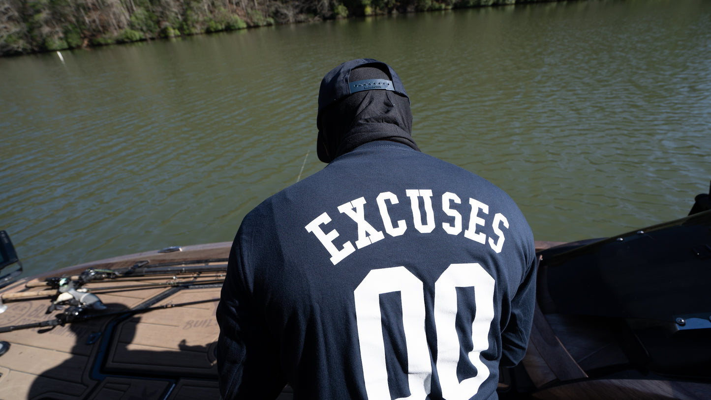 No Excuses Long Sleeve Graphic Tee-Navy
