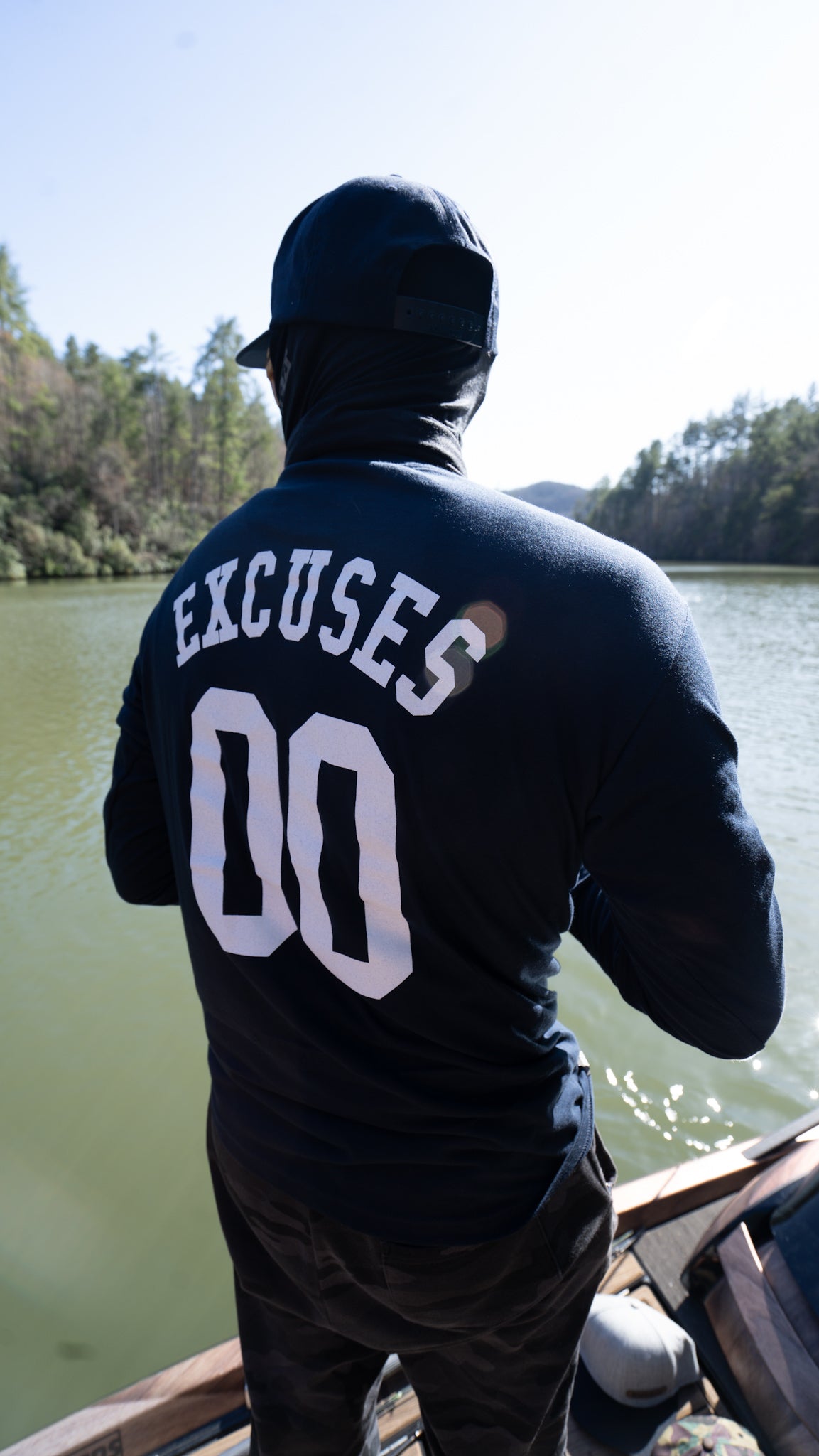No Excuses Long Sleeve Graphic Tee-Navy