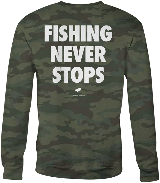 Fishing Never Stops Crew Neck