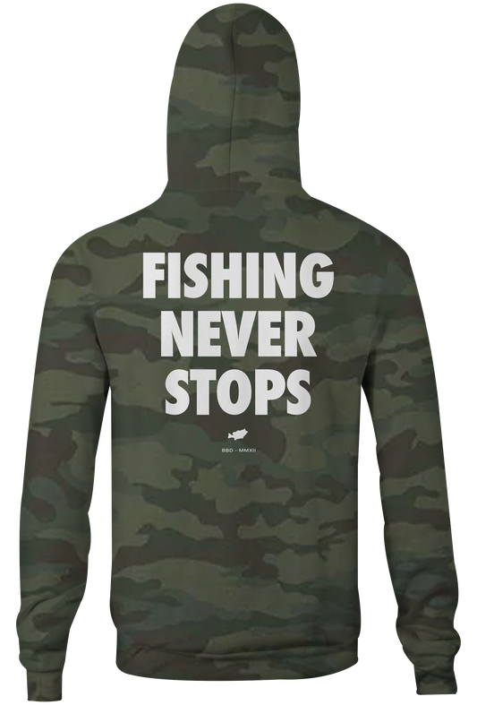 Fishing Never Stops Zip Up Hoodie