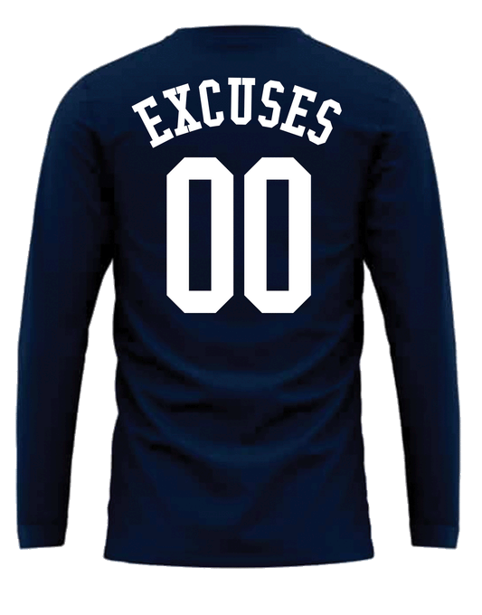 No Excuses Long Sleeve Graphic Tee-Navy